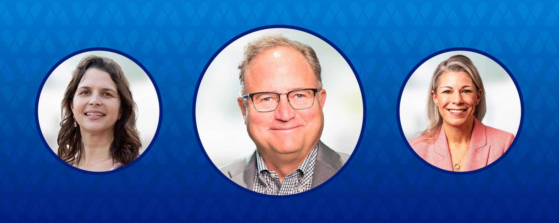 Three Accruent leaders' headsots on blue background