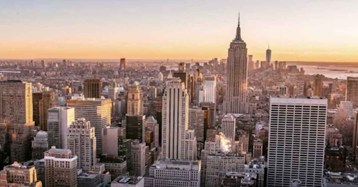New York City skyline at sunset