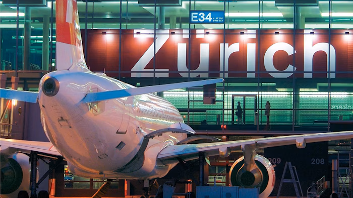 Airplane parked at Zurich airport
