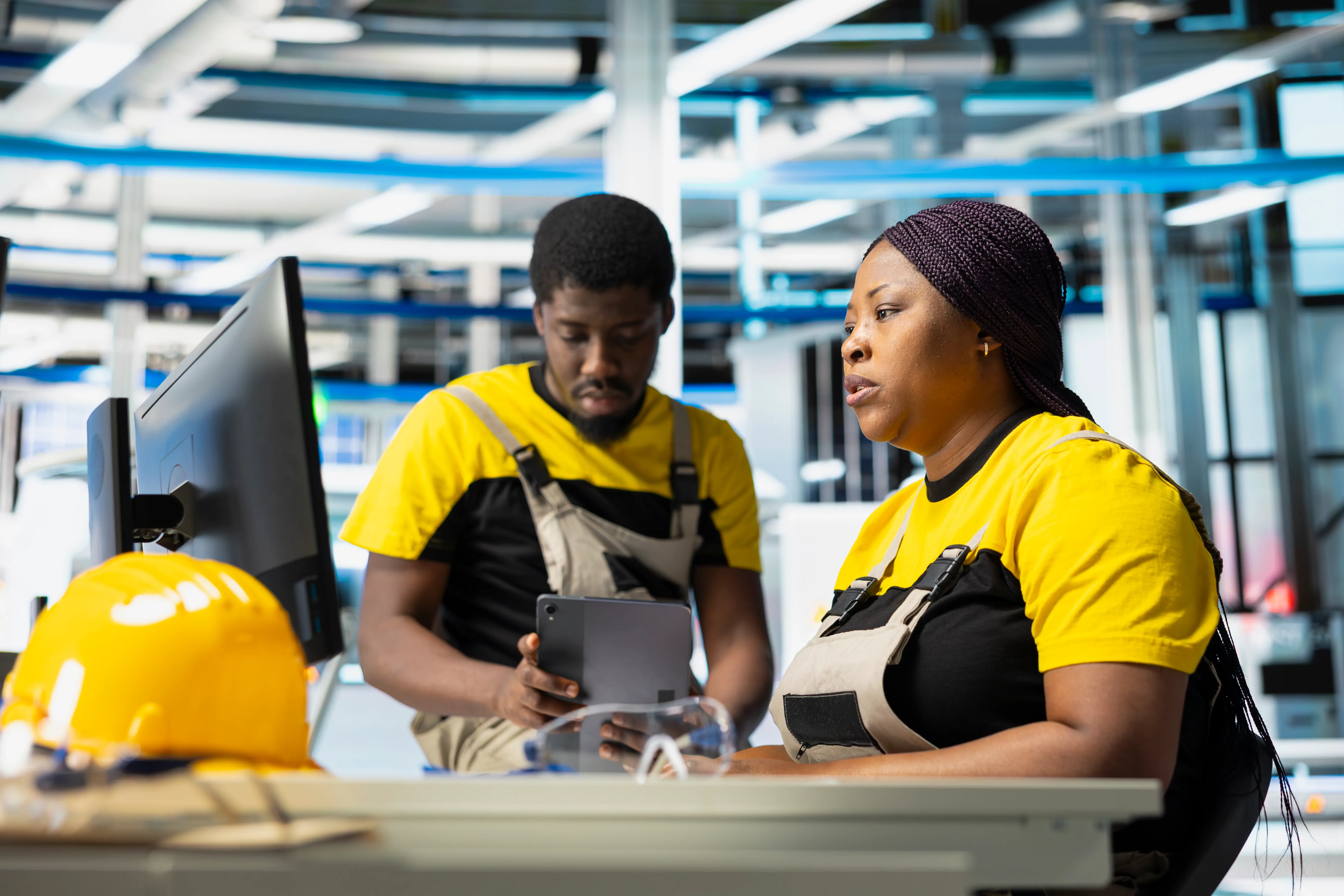 Technicians using CAFM software to manage facility operations.